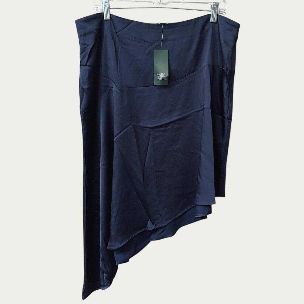 Wild Fable Satin Asymmetrical Midi Skirt Navy Blue Womens Large NWT Y2K Party